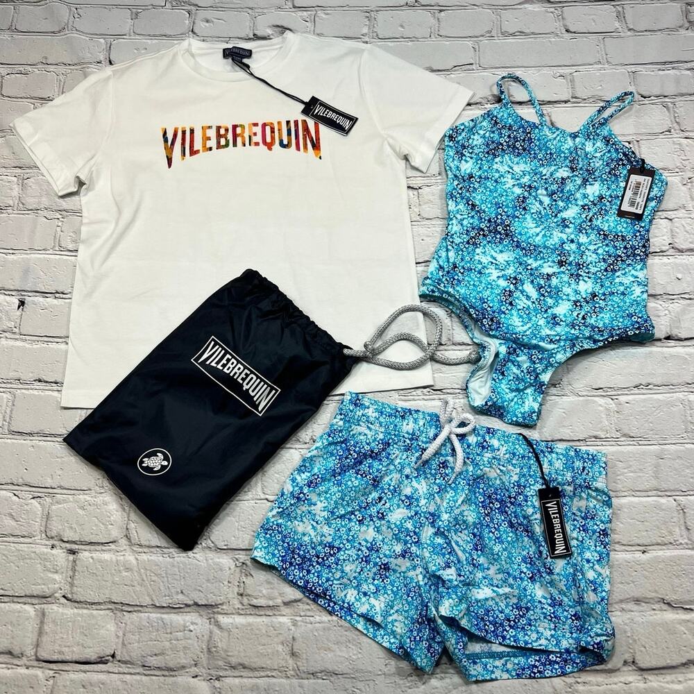 NWT Vilebrequin SET Girls Swim Print Gaya Gazette Shorts T-shirt 10 ANS 14cm